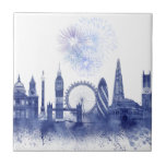 London Skyline - Watercolor Blue Fliese<br><div class="desc">London Skyline Watercolor Splash Blue von Fab Funky. Hier finden Sie die berühmten Londoner Sehenswürdigkeiten in einem Aquarell-Stil.</div>