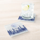 London Skyline - Watercolor Blue Glasuntersetzer (Schrägansicht)