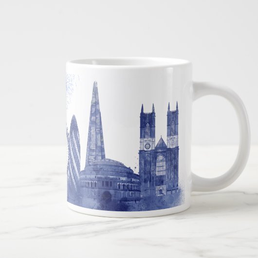 London Skyline - Watercolor Blue Jumbo-Tasse (Rechts)