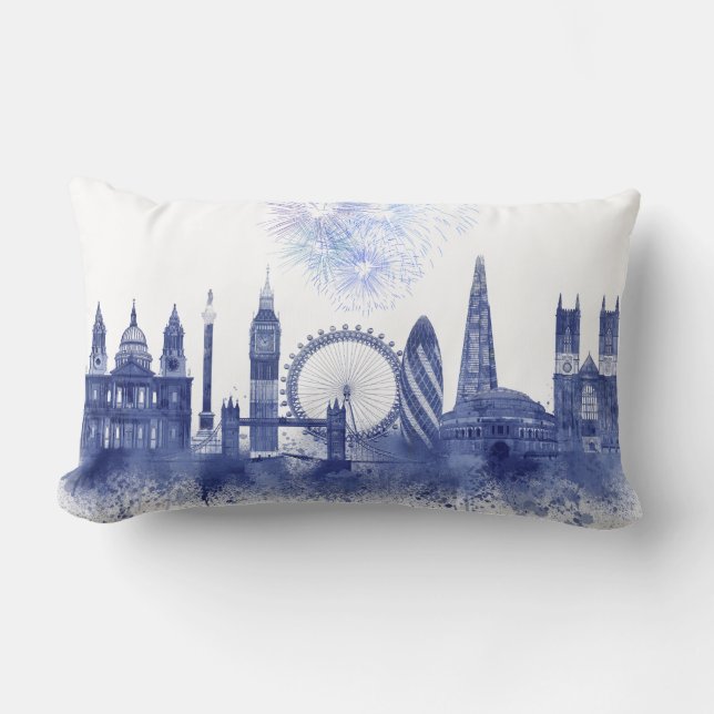 London Skyline - Watercolor Blue Lendenkissen (Vorderseite)