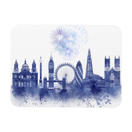 London Skyline - Watercolor Blue Magnet (Horizontal)