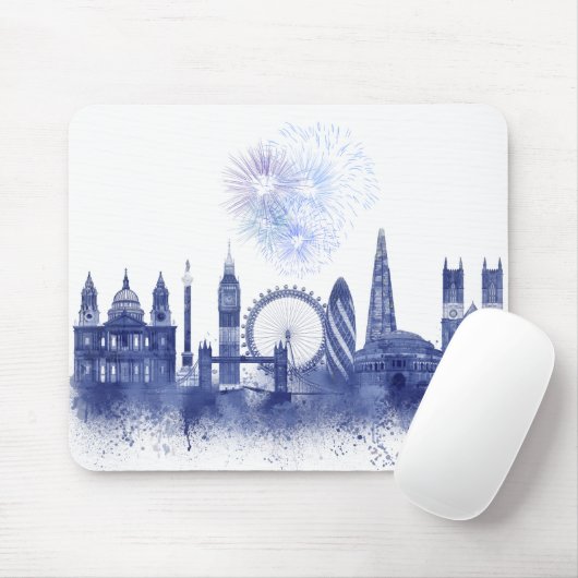 London Skyline - Watercolor Blue Mousepad (Mit Mouse)