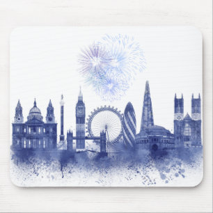 London Skyline - Watercolor Blue Mousepad