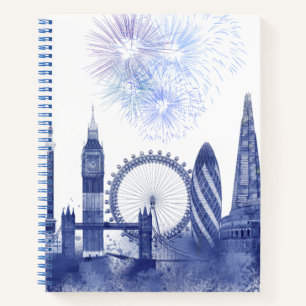 London Skyline - Watercolor Blue Notizblock