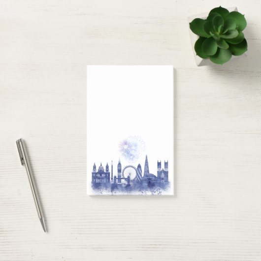 London Skyline - Watercolor Blue Post-it Klebezettel (Büro)