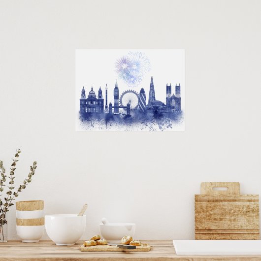 London Skyline - Watercolor Blue Poster (Küche)