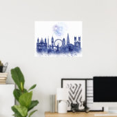 London Skyline - Watercolor Blue Poster (Heimbüro)