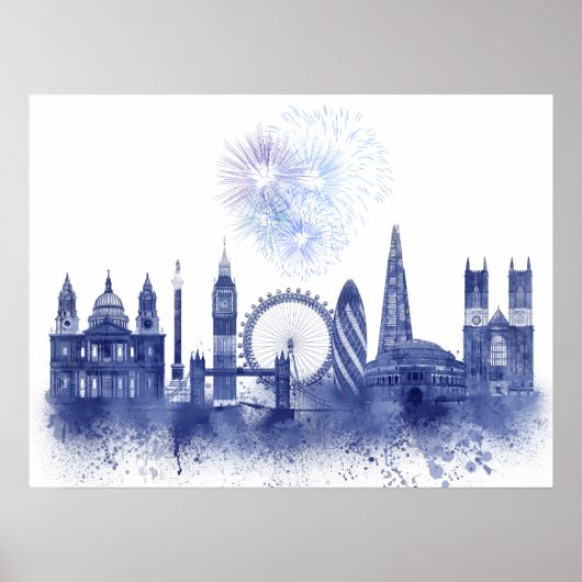 London Skyline - Watercolor Blue Poster (Vorne)