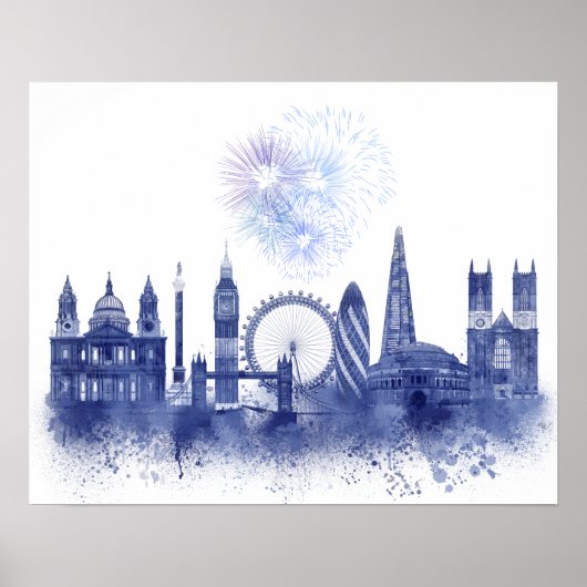 London Skyline - Watercolor Blue Poster (Vorne)
