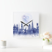 London Skyline - Watercolor Blue Quadratische Wanduhr (Zuhause)