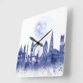 London Skyline - Watercolor Blue Quadratische Wanduhr (Winkel)