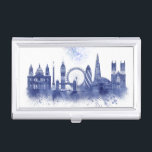 London Skyline - Watercolor Blue Visitenkarten Dose<br><div class="desc">London Skyline Watercolor Splash Blue von Fab Funky. Hier finden Sie die berühmten Londoner Sehenswürdigkeiten in einem Aquarell-Stil.</div>