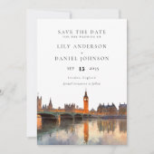 London Skyline Watercolor Photo Wedding Save The Date (Vorderseite)