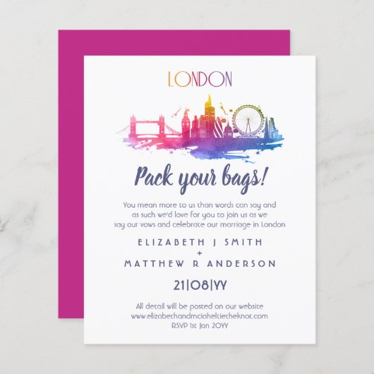 LONDON Skyline Wedding Handvoll Budget Einladungen (Vorne/Hinten)