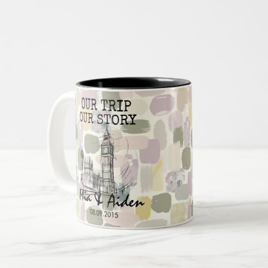 London skyline with pastel brushstroke background zweifarbige tasse (Vorderseite Links)