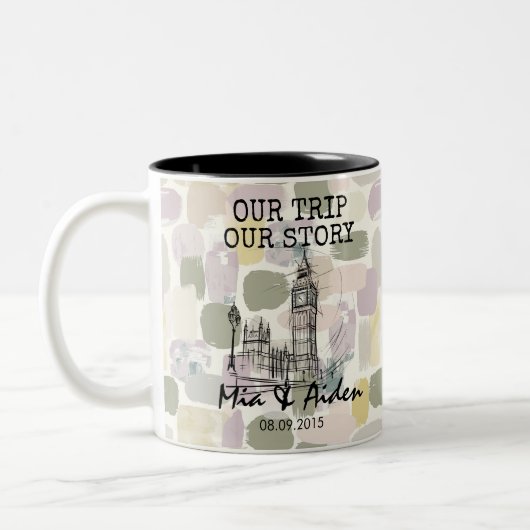 London skyline with pastel brushstroke background zweifarbige tasse (Links)