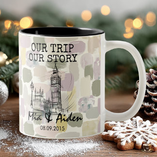 London skyline with pastel brushstroke background zweifarbige tasse