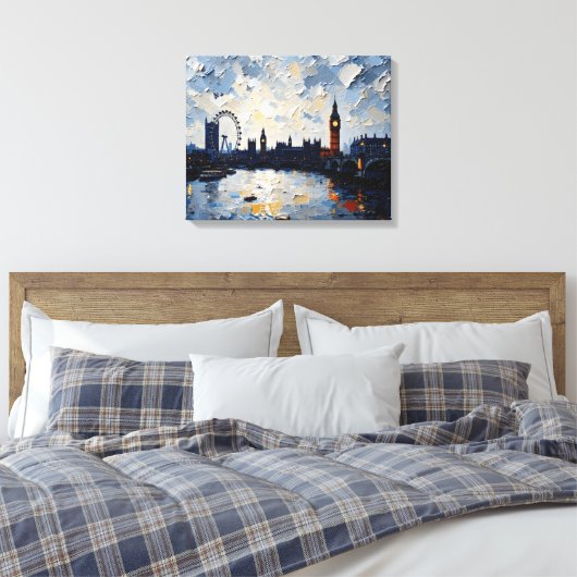 London Skyline Wrapped Canvas | Impasto Oil Paint Leinwanddruck (Insitu (Schlafzimmer))