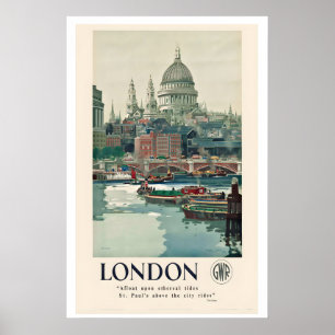 London, St Pauls Vintage Reiseposter - Gerahmt Poster