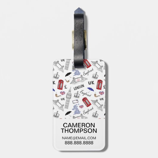 London-Stadt kritzelt Muster Gepäckanhänger (Rückseite vertikal)