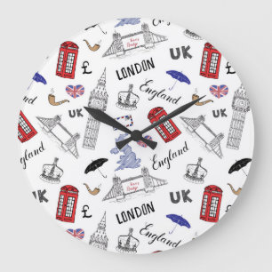 London-Stadt kritzelt Muster Große Wanduhr