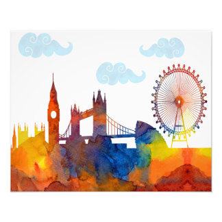 London Sunset Watercolor Abstrakt Skyline Print Fotodruck