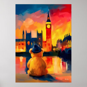 London Teddy Beanie Sonnenuntergang Themse Reflexi Poster