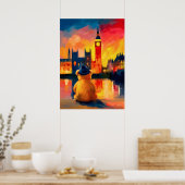 London Teddy Beanie Sunset Thames Reflection Poster (Küche)