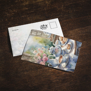 London Tee Time Watercolor Postcard Einladung