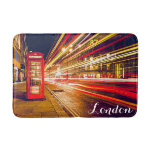 London Telefone Booth Bus City Street in der Nacht Badematte