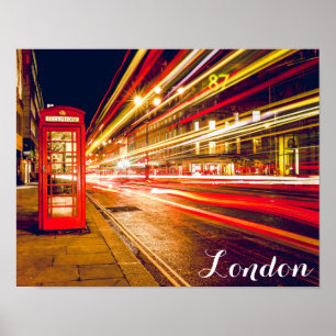 London Telefone Booth Bus City Street in der Nacht Poster