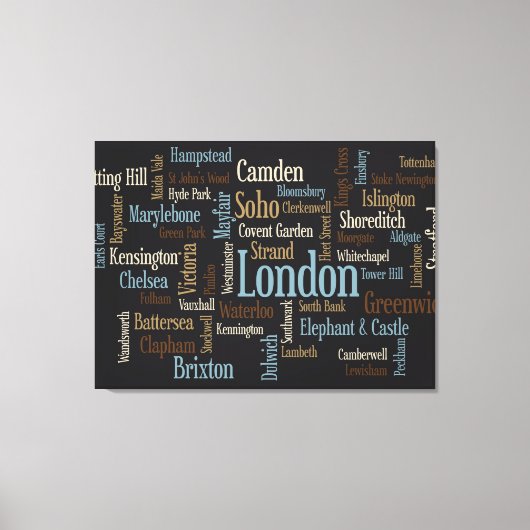 London Text Map Leinwanddruck (Vorderseite)