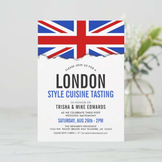 London Themed Cuisine | Party Flag Weißer Einladun Einladung (Stehend Vorderseite)