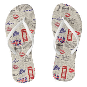 London Themed Seamless Pattern mit Telefonkabinen Badesandalen