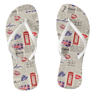 London Themed Seamless Pattern mit Telefonkabinen Badesandalen