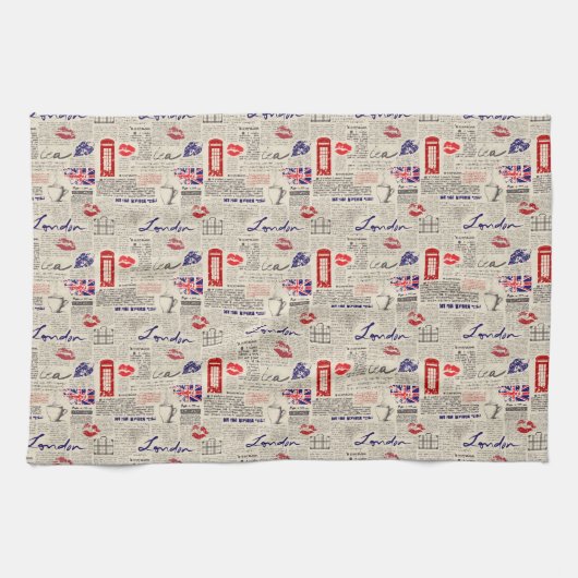 London Themed Seamless Pattern mit Telefonkabinen Küchentuch (Horizontal)
