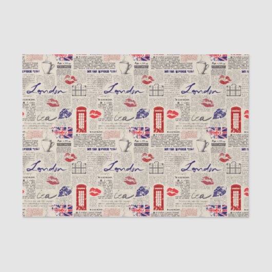 London Themed Seamless Pattern mit Telefonkabinen Seidenpapier (Vorderseite)