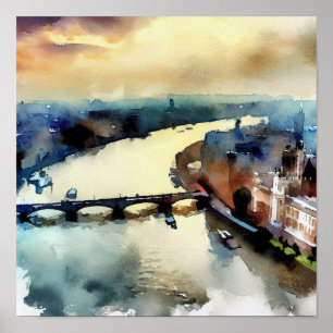 London-Themse (A), Wasserfarbe Poster