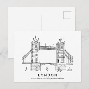 London Tower Bridge Architektur-Linienkunst Postkarte