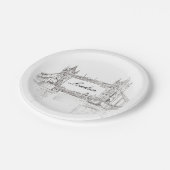 London Tower Bridge Black and White Ink Zeichnend Pappteller (Schrägansicht)