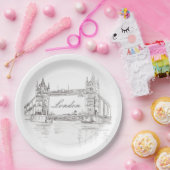 London Tower Bridge Black and White Ink Zeichnend Pappteller (Party)