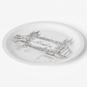 London Tower Bridge Black and White Ink Zeichnend Pappteller (Schrägansicht)