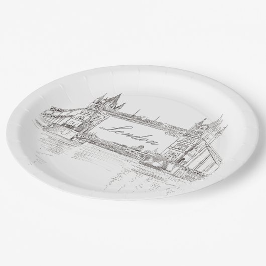 London Tower Bridge Black and White Ink Zeichnend Pappteller (Schrägansicht)