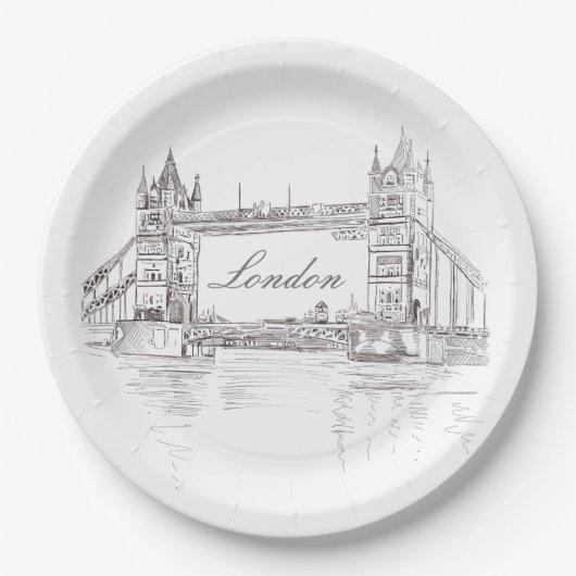 London Tower Bridge Black and White Ink Zeichnend Pappteller (Vorderseite)