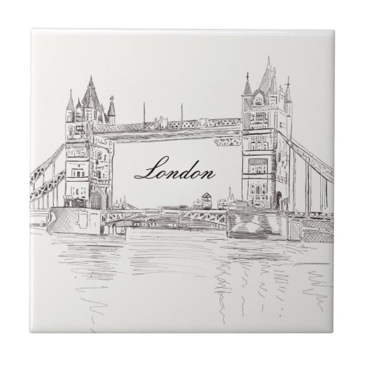 London Tower Bridge Black Ink Classic Zeichnend Fliese (Vorderseite)