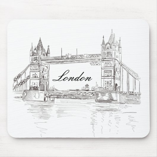 London Tower Bridge Black Ink Classic Zeichnend Mousepad (Vorne)