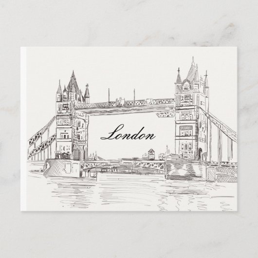 London Tower Bridge Black Ink Classic Zeichnend Postkarte (Vorderseite)
