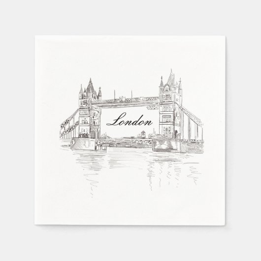 London Tower Bridge Black Ink Classic Zeichnend Serviette (Vorderseite)