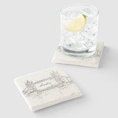 London Tower Bridge Black Ink Classic Zeichnend Steinuntersetzer (Seitenansicht)