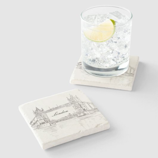 London Tower Bridge Black Ink Classic Zeichnend Steinuntersetzer (Seitenansicht)